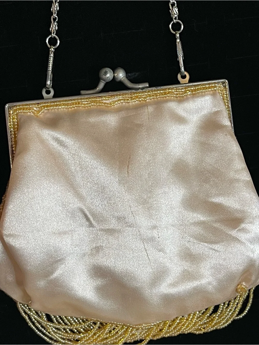 Vintage BiJoux Terner satin and seed beaded evening bag